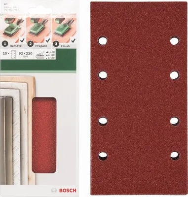 Produktbild von Bosch Schleifblatt Klett 10 x, 93 x 230 mm, K 60 120 180 für Schwingschleifer