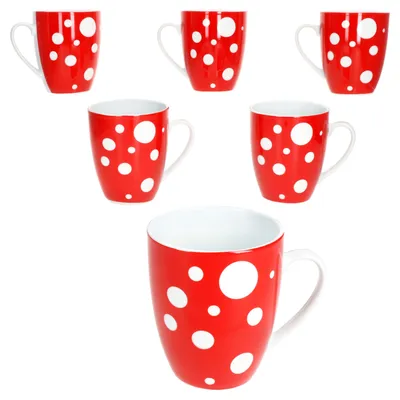 Image de Pula rouge à pois Set de 6 tasses à café 300ml Tasse en porcelaine 6 personnes thé cacao à pois