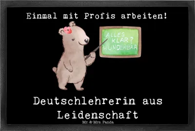 Produktbild von Mr. & Mrs. Panda Fussmatte Deutschlehrerin Leidenschaft 40 x 60 cm - Schwarz - Geschenk, Grundschule, Spruch, Fußabstreifer, Deutschunterricht, Lustig, Gummimatte