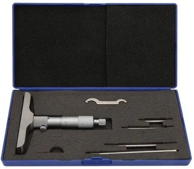 Image de Appareil de mesure de profondeur de haute précision - Micromètre de profondeur - Instrument de mesure - 0-100 mm / 0-150 mm - 5 leviers interchangeables - Fonction de verrouillage