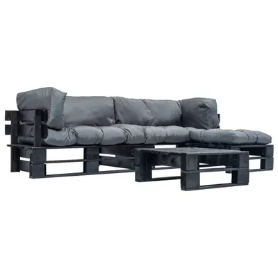 Produktbild von 4-tlg. Garten-Lounge-Set aus Paletten mit Grauen Kissen Holz