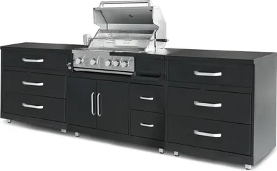 Immagine prodotto di Cucina da esterno a 3 pezzi con barbecue nero - Oviala Memphis