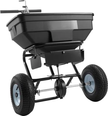 Obrázek produktu pro Rozmetadlo SucceBuy s kapacitou 59 kg, šířka rozmetání 0-3,66 m, rozmetadlo osiva s pneumatikami o průměru 33 cm, nastavitelný průtok, ideální pro hnojiva, osivo a silniční sůl