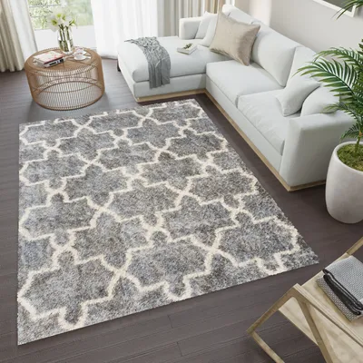Produktbild von Teppich Wohnzimmer Schlafzimmer Modern Design Shaggy Hochflor Langflor Grau 80 x 150 cm