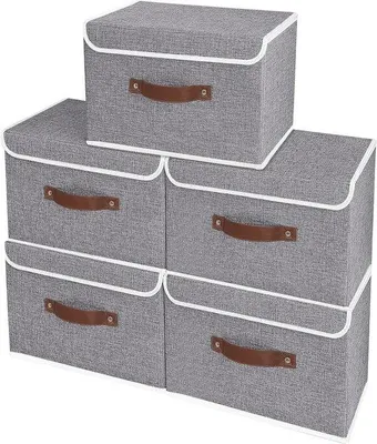 Produktbild von Famanu Aufbewahrungsboxen mit Deckel - Set von 3 - Grau - Mit Griff