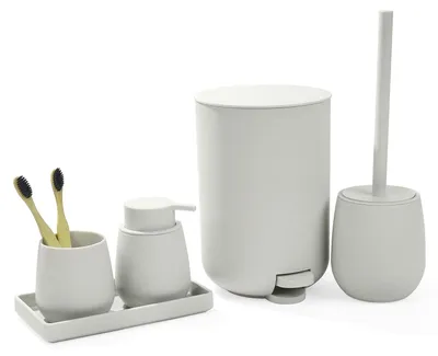 Produktbild von 5-teiliges Badezimmeraccessoires Set - Mit Seifenspender - Mülleimer - WC-Bürste - Zahnputzhalter - Organizer