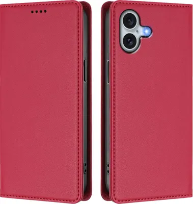 Image de Etui en cuir pour iPhone 16 Plus, étui magnétique en cuirPolyuréthaneavec support Rouge