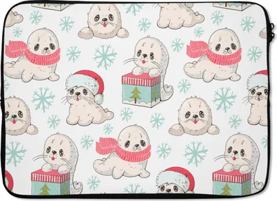 Produktbild von MuchoWow® Laptop Hülle 14 ZollRobben - Kinder - Weihnachten - Muster Laptoptasche - Laptoptasche - Stoßsicher - Schutzhaube