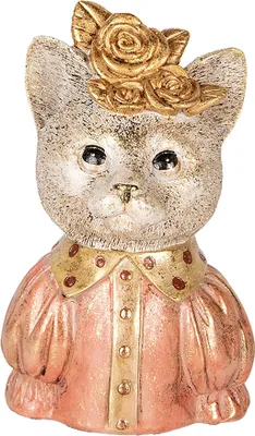 Image de Clayre & Eef Figurine de décoration Chat 12x9x18 cm Blanc Rose Plastique