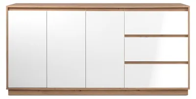 Image de CALICOSY - Buffet 3 portes et 3 tiroirsReproduction blanc brillant et chêne artisan L178cm - PHOENIX