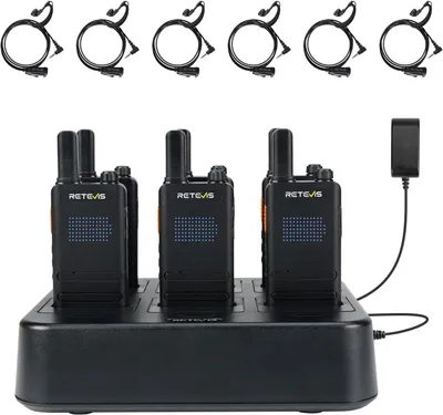 Produktbild von Retevis B63H Funkgeräte, RT622P (2.0) Funkgeräte Set, 6 Wege Ladegerät, 1620 mAh VOX, mit Verstecktem Display, für Sicherheit, Hotel 6 Stück, Schwarz