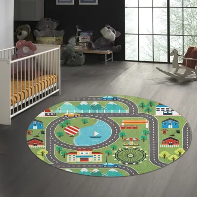 Produktbild von Spielteppich - Straßenteppich in Grün Größe - 160 cm Rund