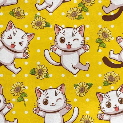 Imagen del producto de Tela de terciopelo con motivos de gatitos y girasoles, ideal para coser