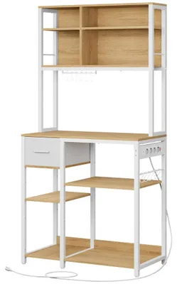 Obrázek produktu pro Polička do kuchyně s zásuvkami pro mikrovlnnou troubu | Barva: zlatý dub/bílá | Rozměry: 80 x 40 x 180,4 cm