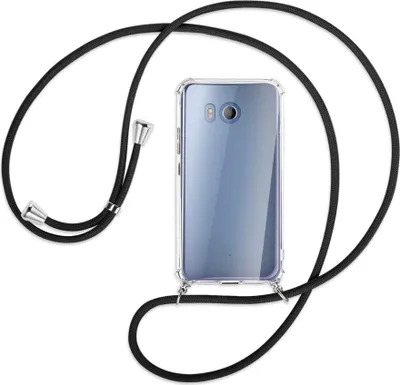 Produktbild von Handykette Backcover-Schutzhülle mit Band (Metall silberfarben) für HTC U11 - schwarz