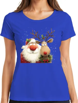 Produktbild von Rudolph Weihnachtsmann Rentier Rotnase niedlich lustig Geschenk Damen T-Shirt, Blau, M