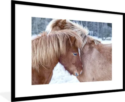 Produktbild von MuchoWow® Gerahmtes Poster Pferde - Fohlen - Schnee 90x60 cm - Poster mit Schwarzem Bilderrahmen Wandposter Rahmen Foto Bilder - Wanddekoration - Fotos