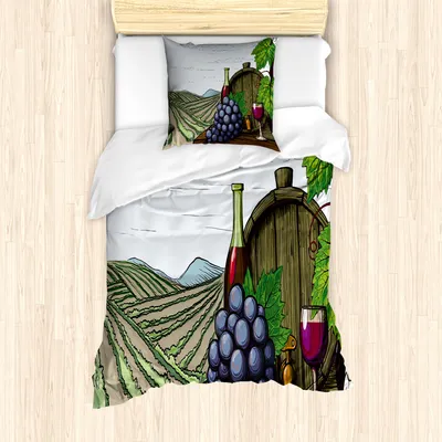Produktbild von ABAKUHAUS Wein Mantele, Ansichten von Vineyards Trauben, Milbensicher Allergiker geeignet mit Kissenbezügen, 135 cm x 200 cm - 80 x 80 cm, Mehrfarbig