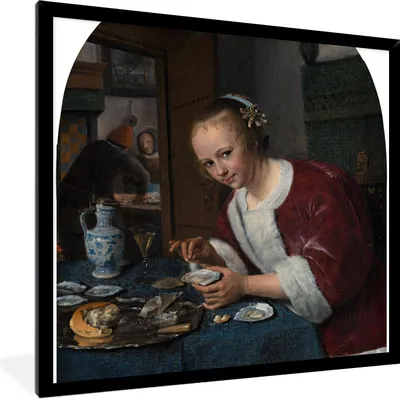 Produktbild von MuchoWow® Gerahmtes Poster Der Austernfresser - Jan Steen 40x40 cm - Poster mit Schwarzem Bilderrahmen Wandposter Rahmen Foto Bilder - Mit Rahmen - Wanddekoration Schlafzimmer