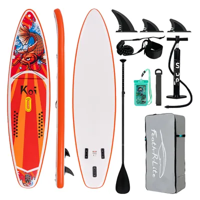 Obrázek produktu pro FEATH-R-LITE Stand Up Paddle Board 350 x 84 x 15 cm, nosnost 205 kg, surfové prkno SUP PaddleBoard – nafukovací, kapří vzor, červená barva KOI