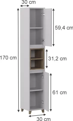 Obrázek produktu pro Koupelnová skříňka Vicco Elnor Bílá/dub 30 x 170 cm se 2 dveřmi, Model 56624