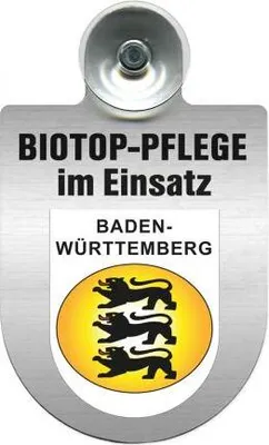 Produktbild von Einsatzschild mit Saugnapf - Biotop Pflege im Einsatz - incl. Regionenwappen 393808 Color - Region Baden-Württemberg