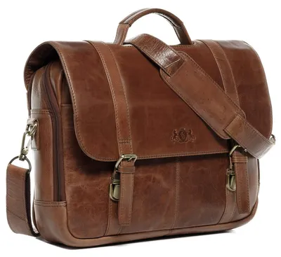 Produktbild von Lehrertasche Aktentasche Laptoptasche - Echtleder - XL - Braun - Für Laptop bis 15,4 Zoll
