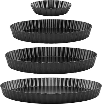 Produktbild von Kuchenformen mit abnehmbarem Boden – Set mit 4 Stück – 10 cm, 22 cm, Quicheformen mit abnehmbarem Boden – Ideal für Quiches und Obstkuchen