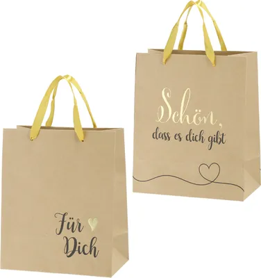 Produktbild von Kraftpapier Geschenktüte Sprüche, 2/s, S, ca. 24cmH