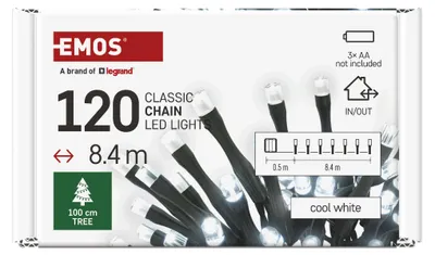 LED Weihnachtliche Lichterkette, 8,4 m, 3x AA, Außen und Innen, Kaltweiß, Timer