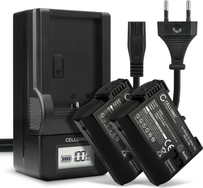 Produktbild von CELLONIC 2x Akku für Kamera Kompatibel mit Nikon D850, D750, 1 V1, EN-EL15c - (2000mAh, 7.4V) + Ladegerät
