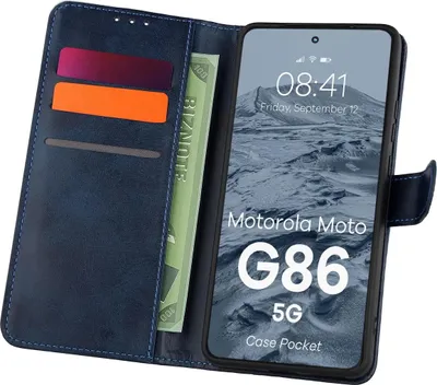 Produktbild von Handyhülle mit Klappe für Motorola Moto G86 5G, Bizon Case Pocket, Dunkelblau
