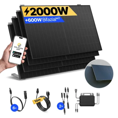 Produktbild von Balkonkraftwerk 2000W Solaranlage mit Wand/Gartenhaus Halterung Steckerfertig Komplettset Photovoltaik Anlage 800W, Kabellänge: 10m, Solakon - onPower