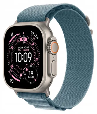 Obrázek produktu pro Apple Watch Ultra 3, 49 mm, titanová barva, modrá/světle modrá, řemínek Trail Loop, velikost S/M