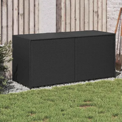 Obrázek produktu pro Zahradní úložný box s kolečky černý 190 l polyratan Černá / 120 x 50 x 56 cm