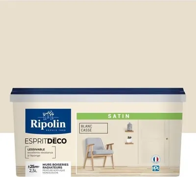 Immagine prodotto di Vernice murale Ripolin, bianco sporco satinato, 2,5 L, monostrato, per pareti, elementi in legno, radiatori