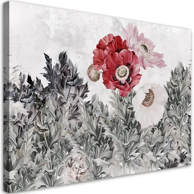 Produktbild von Leinwandbild Gemalte rote Mohnblumen im Garten 120x80 Feeby Rot bild für die wand bereit zum aufhängen