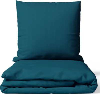 Produktbild von Bettwäsche 200x220cm Baumwolle Satin Damast Set Gestreift Petrol Premium Hotel mit Reißverschluss