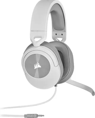 A white and gray Corsair HS55 SURROUND headset is shown against a white background.