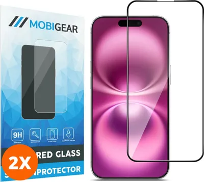 Produktbild von Mobigear Premium iPhone 16 Plus Panzerglas Gehärtetes Glas Displayschutz - Hüllenfreundlich - Schwarz (2er Pack)