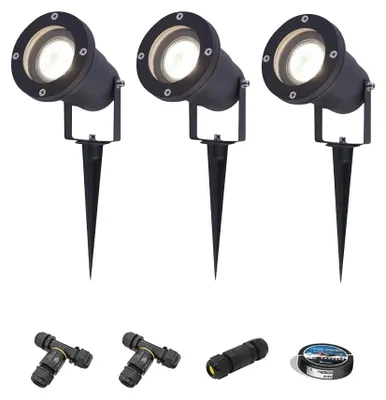 Image de HOFTRONIC - Spots de jardin à piquet 4W 345lm 4000K IP65 Noir 3 pièces Avec matériel d'installation (Câble & connecteur)