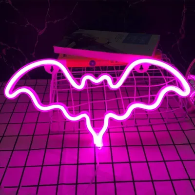 Image de Panneau Néon Halloween Chauve-Souris LED Lumières Néon alimentées par piles USB Panneau Néon pour Décoration Murale Chambre Bar Fête Cadeau pour Enfants