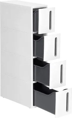 Produktbild von Famanu Rollregal mit tiefen Schubladen - platzsparender Organizer - 45 cm x 17 cm x 83 cm - Weiß-Grau