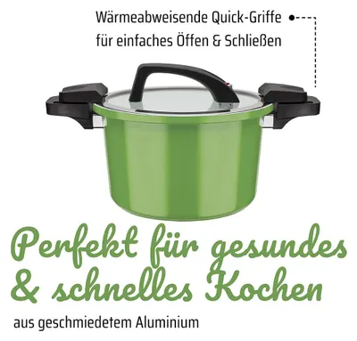 Imagen del producto de Olla de cerámica Energiespartopf, color verde, 24 cm de diámetro, 6 litros de capacidad.