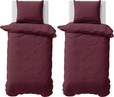 Produktbild von Bettwäsche 155x220 cm Bettbezug 100%Baumwolle Renforce Einfarbig Bettgarnitur Set Bordeaux 4 teilig