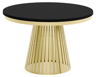Produktbild von MEBLINI Esstisch Rund Ausziehbar aus Metall - 120-196x76cm - CONEY - Schwarz Matt/Golden - Loft - Esszimmertisch Modern - Küchentisch - Ausziehtisch - Round Dining Table