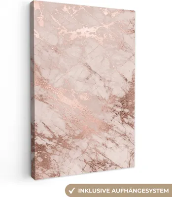Produktbild von MuchoWow® - Leinwandbilder - Marmor - Rosa - Luxus - Marmoroptik - Glitzer - Design, Wandbild, Wanddeko Bilder Wohnzimmer, 20x30 cm