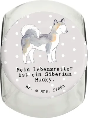 Produktbild von Mr. & Mrs. Panda Dose Siberian Husky Lebensretter XL 2000ml - Grau Pastell - Geschenk, schraubglas, Tierfutterbehälter, Keksdose, Aufbewahrungsdose, Bonbonglas