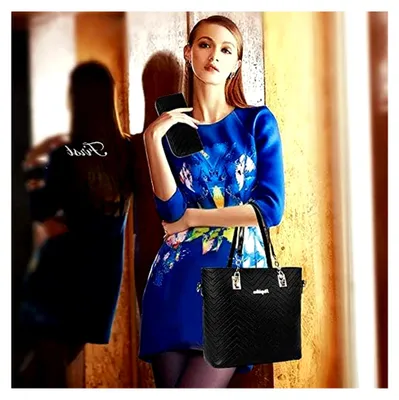 Produktbild von Damen Handtaschen Set 6 Stück Kunstleder Top Griff Tasche Frauen Shopper Geldbörse Umhängetasche