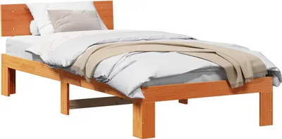 Zdjęcie produktu dla Rama Łóżka Z Wezgłowiem Brązowa 80X200 Cm Z Litego Drewna Sosnowego Lumarko!